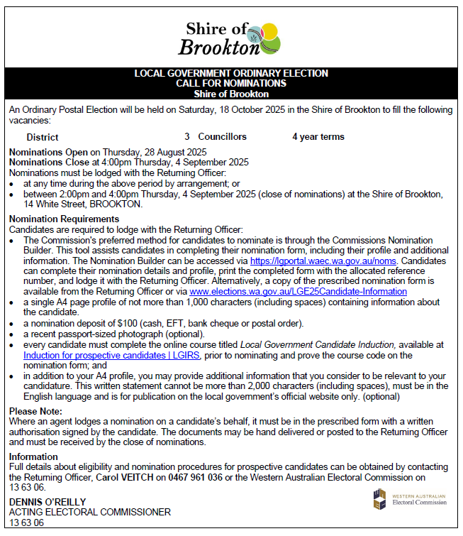 2025 Local Government Ordinary Elections - Call for Nominations