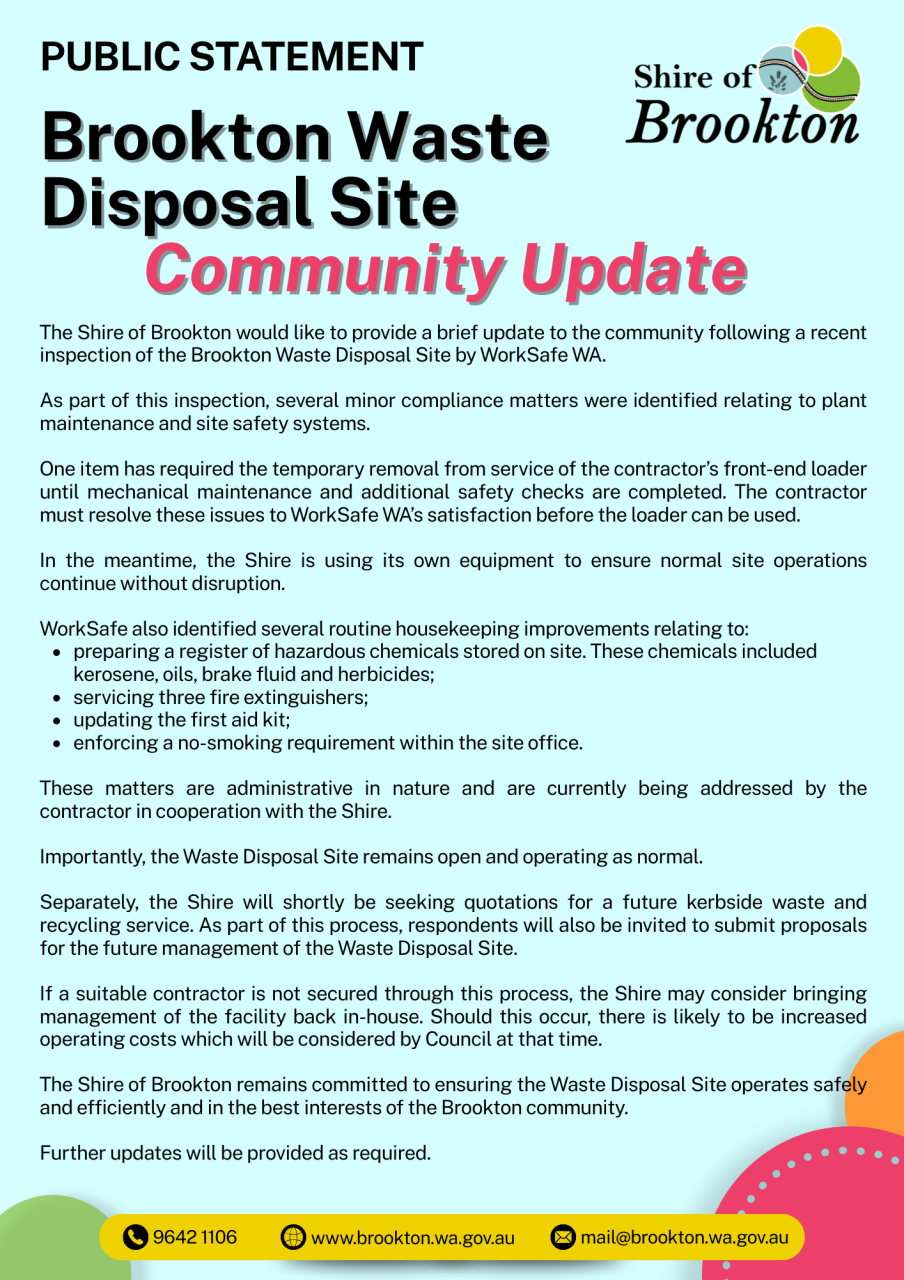 Brookton Waste Disposal Site - Community Update