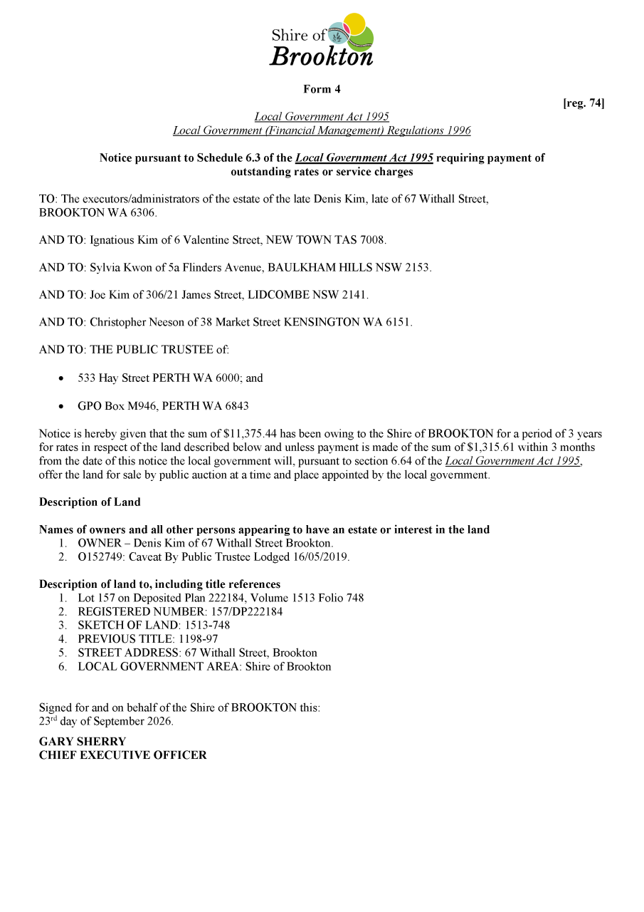 Form 4 - 67 Withall Street Brookton