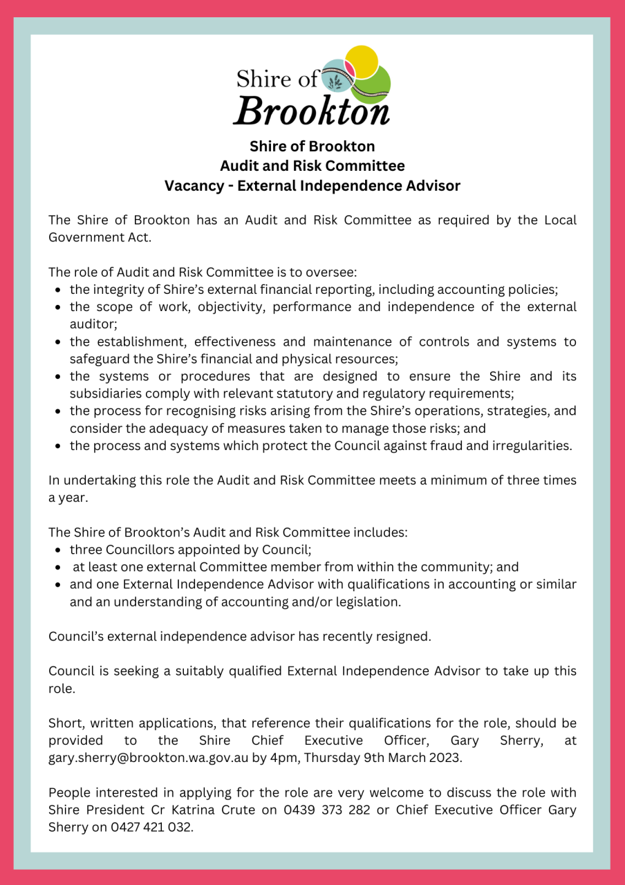 Audit & Risk Committee Vacancy - External Independence Advisor
