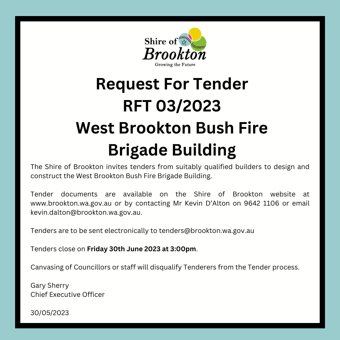 Request for Tender - West Brookton Bush Fire Brigade Building